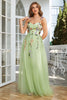 Load image into Gallery viewer, Spaghetti Straps Green Long Prom Dress With 3D Flowers