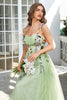 Load image into Gallery viewer, Spaghetti Straps Green Long Prom Dress With 3D Flowers