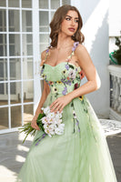 Load image into Gallery viewer, Spaghetti Straps Champagne Long Prom Dress With 3D Flowers