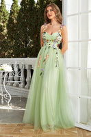Load image into Gallery viewer, Spaghetti Straps Champagne Long Prom Dress With 3D Flowers