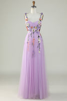 Load image into Gallery viewer, Dark Purple Spaghetti Straps Prom Dress With 3D Flowers
