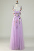 Load image into Gallery viewer, Purple Spaghetti Straps Prom Dress With 3D Flowers