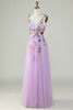 Load image into Gallery viewer, Purple Spaghetti Straps Prom Dress With 3D Flowers