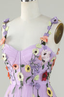 Load image into Gallery viewer, Purple Spaghetti Straps Prom Dress With 3D Flowers