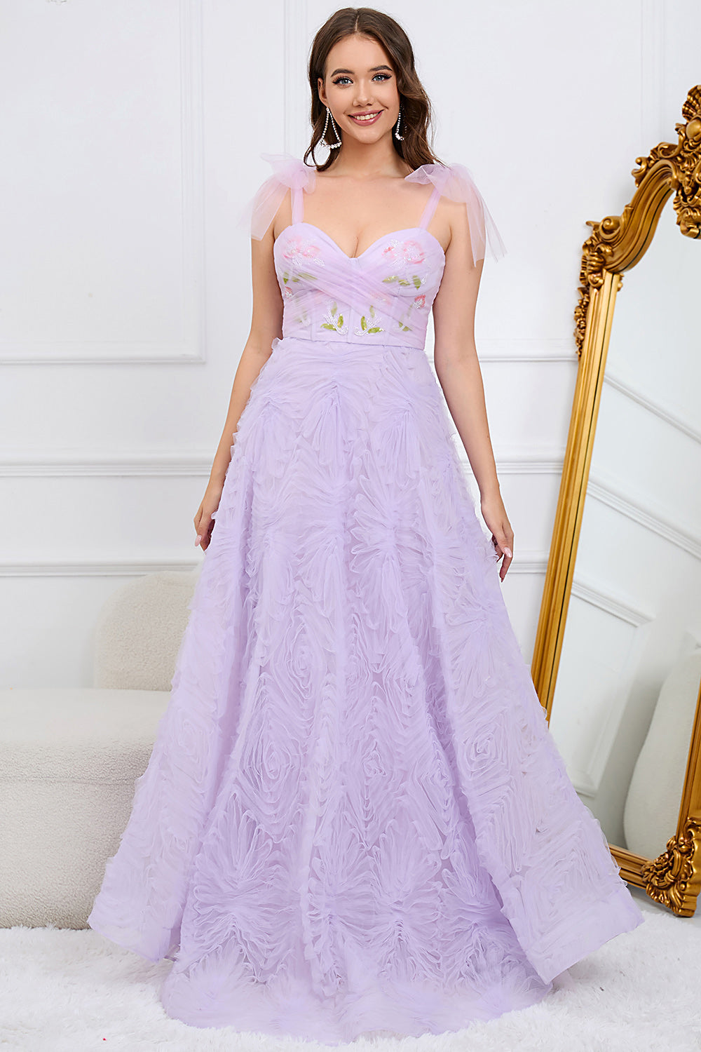 Purple A-Line Prom Dress With Embroidery
