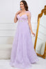 Load image into Gallery viewer, Purple A-Line Prom Dress With Embroidery