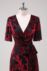 Load image into Gallery viewer, Burgundy A-Line Velvet Burnout Wrap Short Sleeves Long Prom Dress with Slit