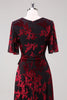 Load image into Gallery viewer, Burgundy A-Line Velvet Burnout Wrap Short Sleeves Long Prom Dress with Slit