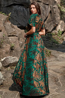Load image into Gallery viewer, Burnout Velvet Dark Green Mother of Bride Dress