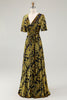 Load image into Gallery viewer, Golden Purple Burnout Wrap A-Line Velvet Long Prom Dress with Sleeves
