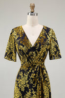 Load image into Gallery viewer, Golden Purple Burnout Wrap A-Line Velvet Long Prom Dress with Sleeves