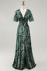 Load image into Gallery viewer, Blue A-Line Burnout Wrap Velvet Long Prom Dress with Sleeves
