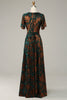 Load image into Gallery viewer, Burgundy A-Line Velvet Burnout Wrap Short Sleeves Long Prom Dress with Slit
