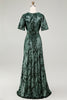 Load image into Gallery viewer, Golden Purple Burnout Wrap A-Line Velvet Long Prom Dress with Sleeves