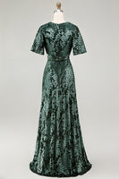 Load image into Gallery viewer, Burnout Velvet Dark Green Mother of Bride Dress