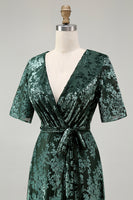 Load image into Gallery viewer, Burnout Velvet Dark Green Mother of Bride Dress
