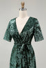 Load image into Gallery viewer, Golden Purple Burnout Wrap A-Line Velvet Long Prom Dress with Sleeves