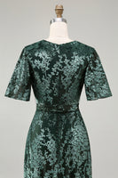 Load image into Gallery viewer, Blue A-Line Burnout Wrap Velvet Long Prom Dress with Sleeves