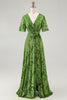 Load image into Gallery viewer, Blue A-Line Burnout Wrap Velvet Long Prom Dress with Sleeves