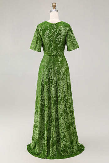Burnout Velvet Dark Green Mother of Bride Dress