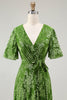 Load image into Gallery viewer, Blue A-Line Burnout Wrap Velvet Long Prom Dress with Sleeves