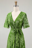 Load image into Gallery viewer, Burnout Velvet Dark Green Mother of Bride Dress