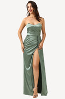 Load image into Gallery viewer, Strapless Eucalyptus Long Bridesmaid Dress with Slit