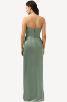 Load image into Gallery viewer, Strapless Eucalyptus Long Bridesmaid Dress with Slit