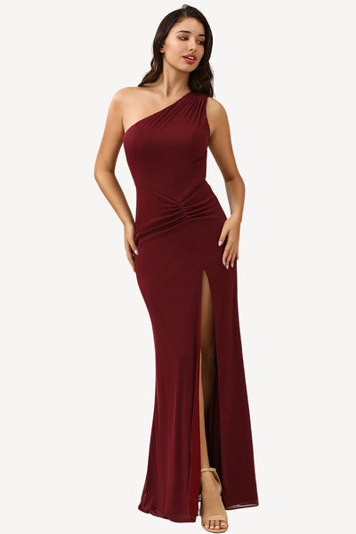 One Shoulder Desert Rose Long Bridesmaid Dress with Slit