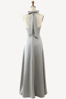 Load image into Gallery viewer, Sheath Halter Neck Silver Long Bridesmaid Dress