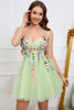Load image into Gallery viewer, A-Line Spaghetti Straps Green Short Prom Dress with Appliques