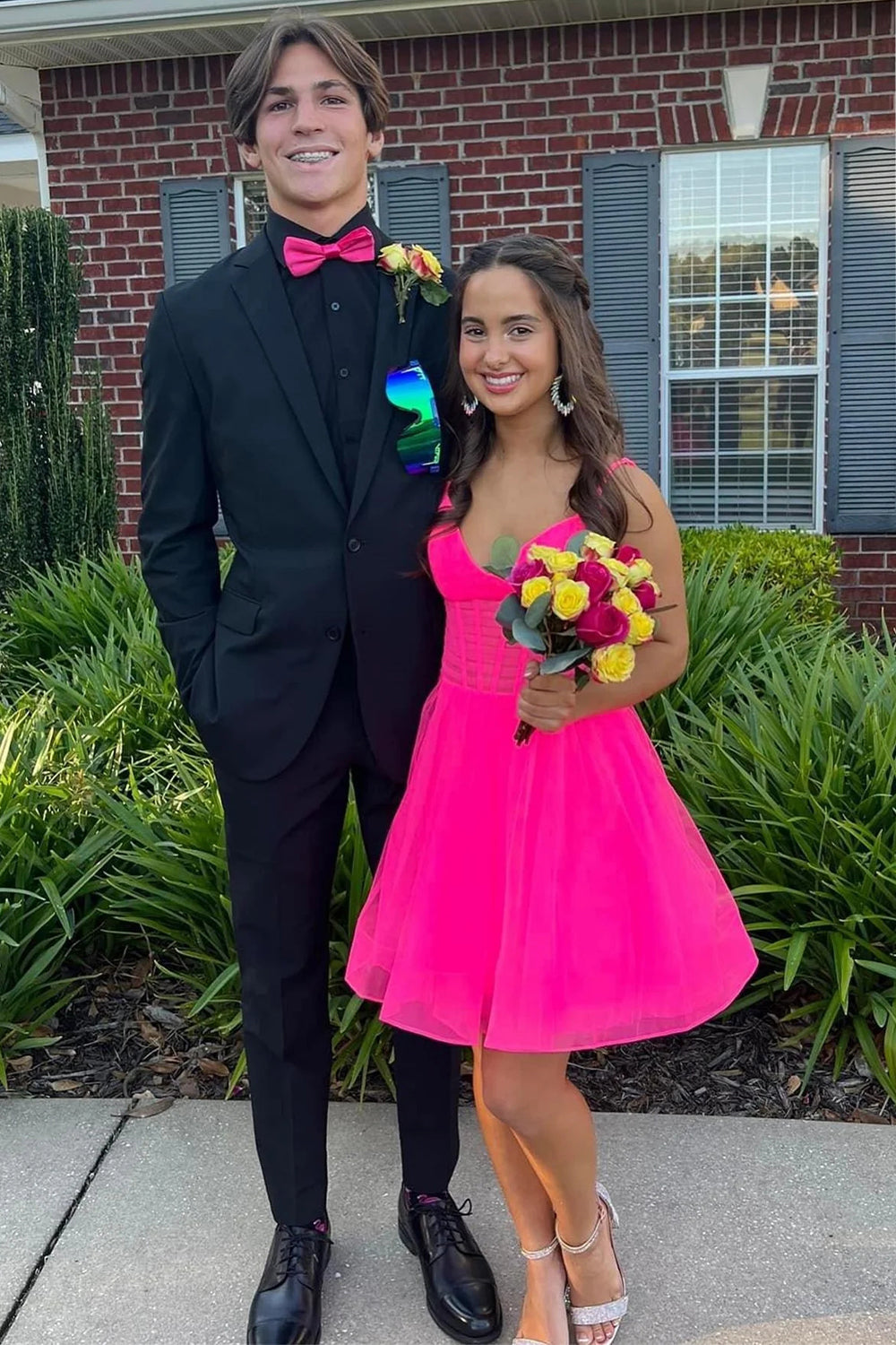 A-Line Corset Hot Pink Short Prom Dress