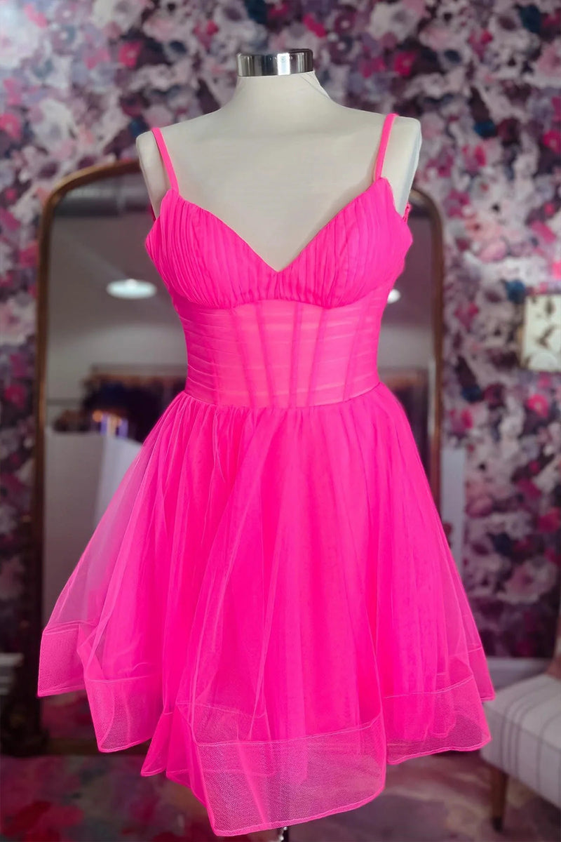 Load image into Gallery viewer, A-Line Corset Hot Pink Short Prom Dress