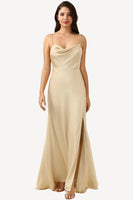 Load image into Gallery viewer, Spaghetti Straps Champagne Wedding Guest Dress with Slit
