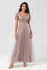 Load image into Gallery viewer, Sparkly V-Neck Dusty Pink Bridesmaid Dress with Beading
