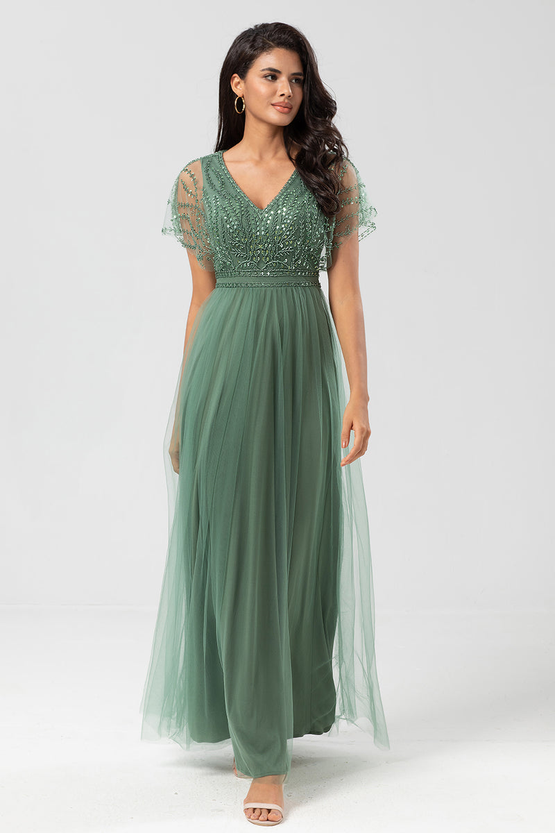 Load image into Gallery viewer, Tulle Beaded Twilight Bridesmaid Dress