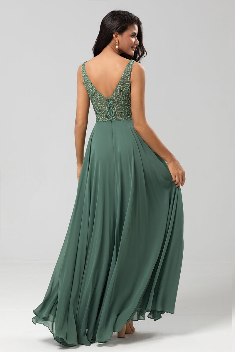 Load image into Gallery viewer, A-Line Eucalyptus Long Bridesmaid Dress with Beading