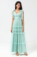 Load image into Gallery viewer, Tulle A-Line Dusty Pink Beaded Bridesmaid Dress