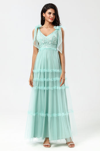 Tulle A-Line Dusty Pink Beaded Bridesmaid Dress