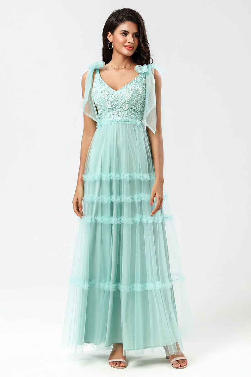 Load image into Gallery viewer, Tulle A-Line Dusty Pink Beaded Bridesmaid Dress