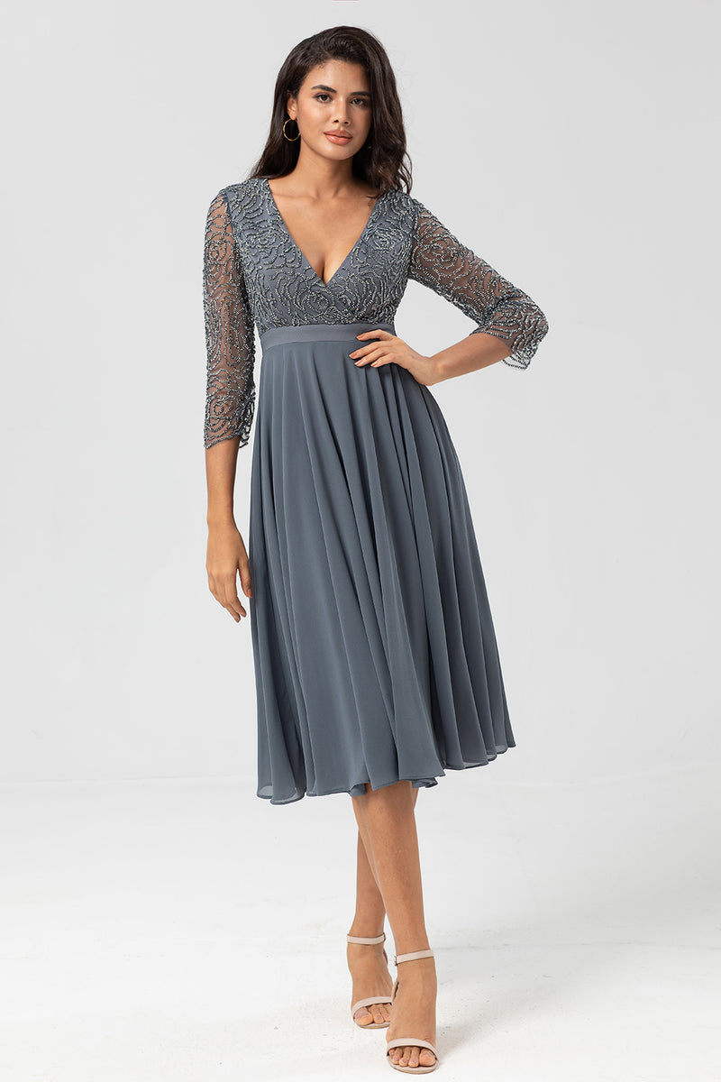 Load image into Gallery viewer, Beaded Eucalyptus Bridesmaid Dress with Sleeves