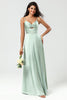 Load image into Gallery viewer, Spaghetti Straps Matcha Bridesmaid Dress with Slit