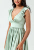 Load image into Gallery viewer, A-Line V-Neck Matcha Bridesmaid Dress with Ruffles
