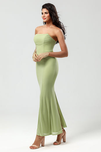 Mermaid Strapless Lemon Green Bridesmaid Dress