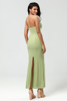 Mermaid Strapless Lemon Green Bridesmaid Dress