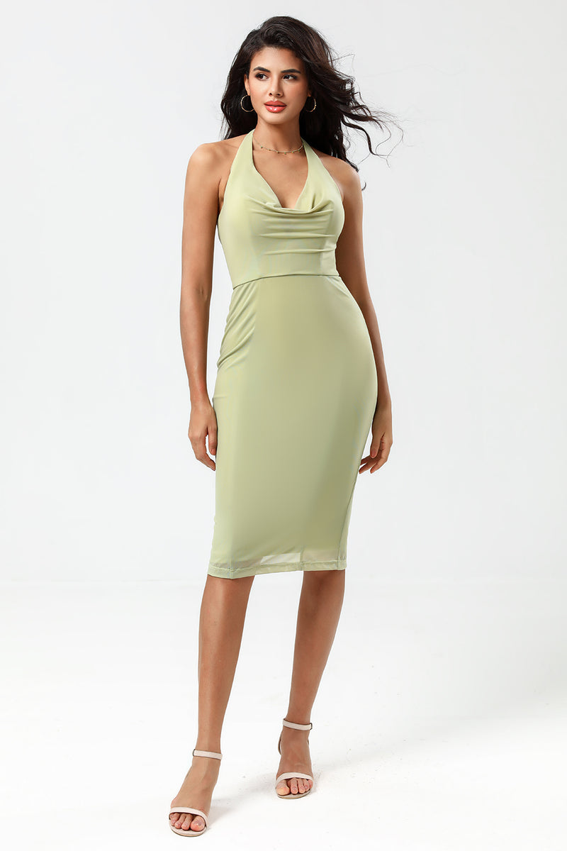 Load image into Gallery viewer, Halter Sleeveless Dusty Sage Bridesmaid Dress