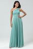 Load image into Gallery viewer, A-Line One Shoulder Sea Glass Bridesmaid Dress