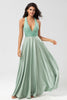 Load image into Gallery viewer, A-Line Deep V-Neck Matcha Bridesmaid Dress with Sequins