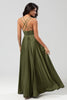 Load image into Gallery viewer, A-Line Satin Olive Simple Bridesmaid Dress