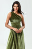 Load image into Gallery viewer, Velvet One Shoulder Olive Bridesmaid Dress